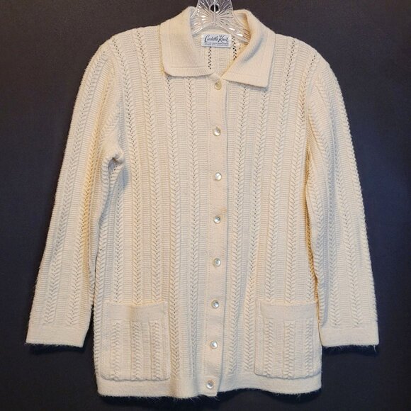 Vintage Cardigan Sweater Cuddle Knit 1970s Retro Cream Off White Size Sm Med - Picture 1 of 9